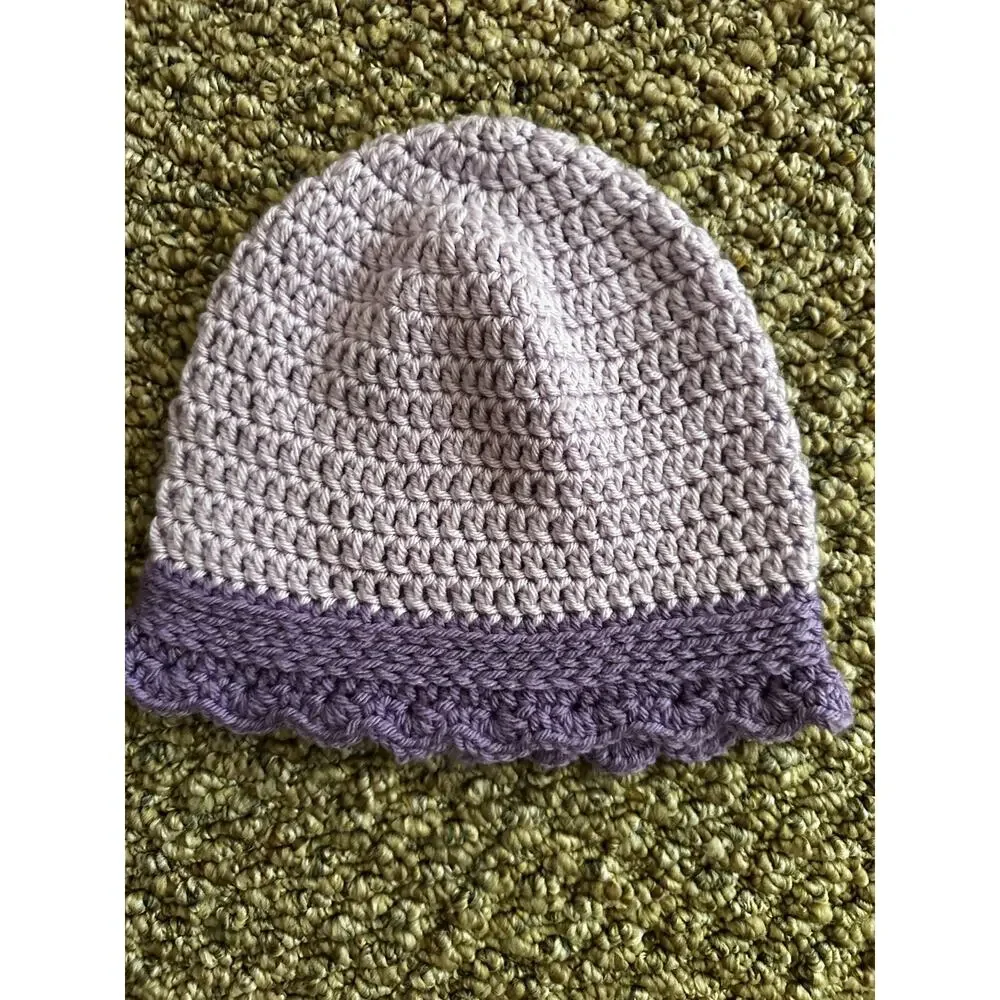 Handmade Light Purple Crochet Cloche Hat Scalloped Brim